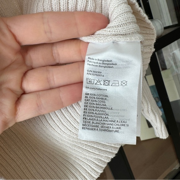 H&M kids cardigan sweater ribbed cotton top button down collar beige toddler - Picture 6 of 7